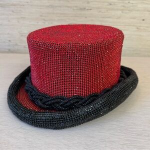 Red and Black Rhinestoned Top Hat